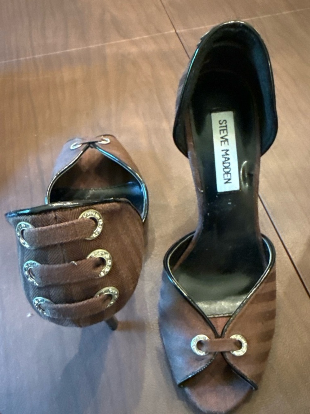 Steve Madden Brown Open-Toe Suede Heels with Grommet Detail
